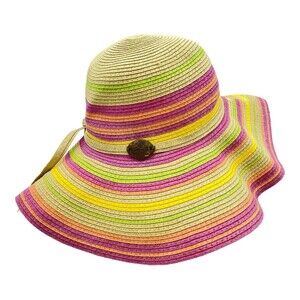 Panama Jack Womens Floppy Sun Hat Paper Braid Wide Rainbow Color